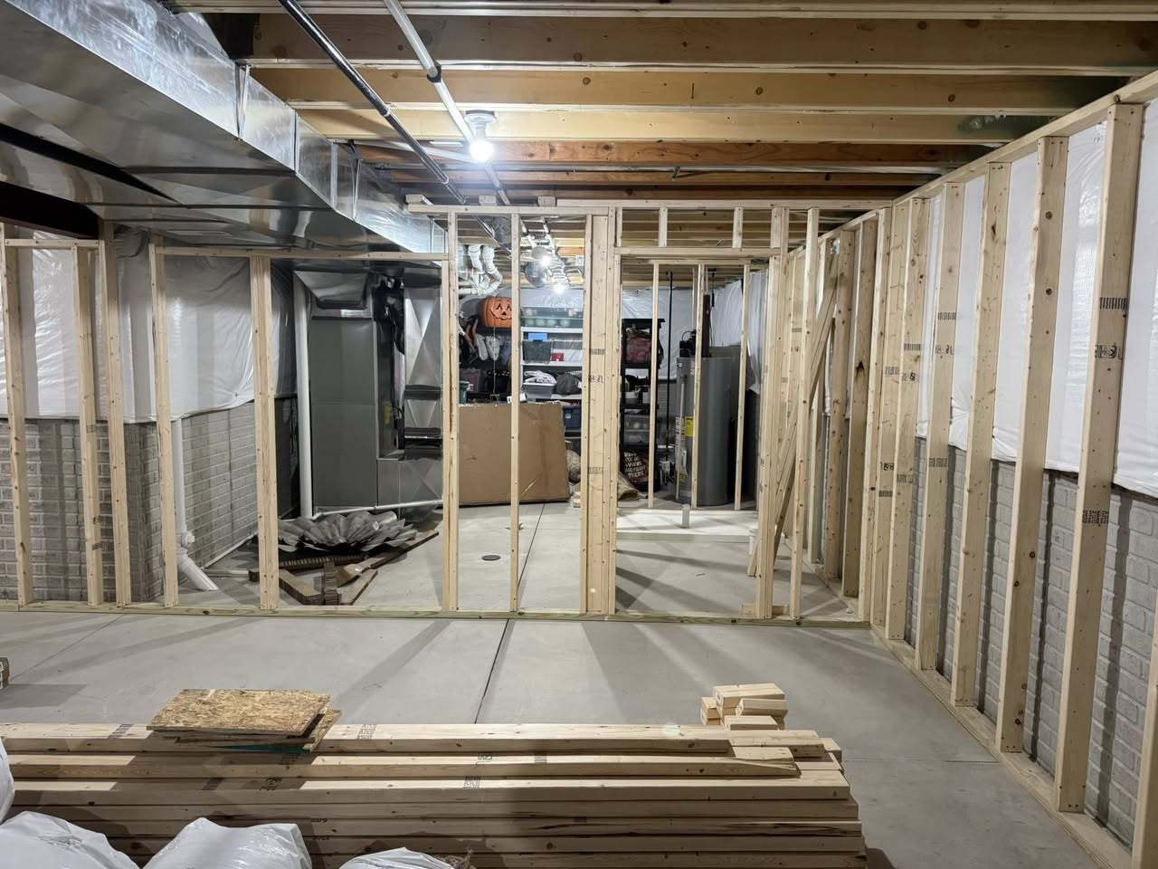 Basement renovation — framing stage